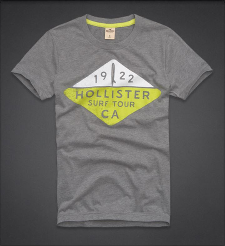 Серая мужская футболка Hollister с ярким принтом, L