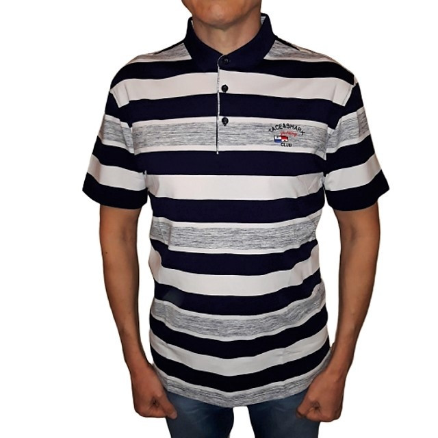 Модная мужская хлопковая футболка поло в синюю широкую полоску