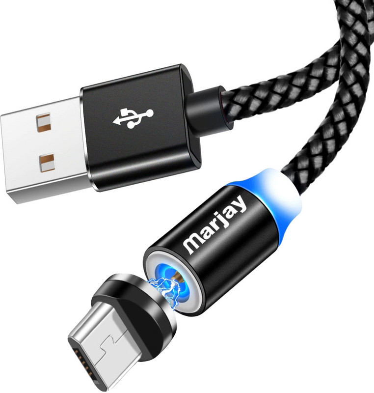 Магнитный кабель USB + магнитный переходник microUSB 1m Marjay - Black - фото 1 - id-p1153150634