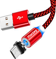 Магнитный кабель USB + магнитный переходник microUSB 1m Marjay - Red