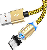 Магнитный кабель USB + магнитный переходник microUSB 1m Marjay - Gold