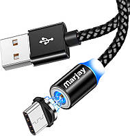 Магнитный кабель USB + магнитный переходник Type-C 2m Marjay - Black