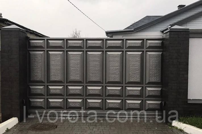 Автоматичні відкатні ворота (дизайн фільончасті жатие ворота, шоколадка), фото 1