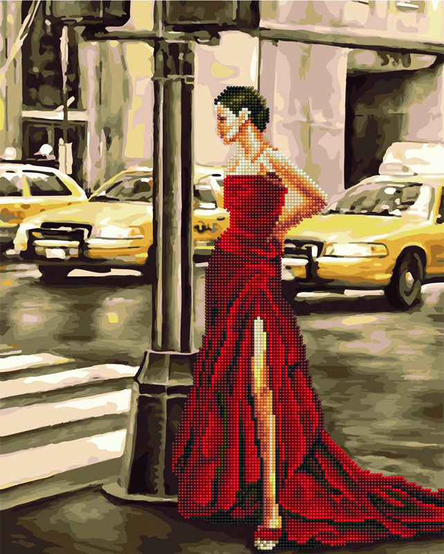 Алмазна картина-розмальовка без коробки Paintboy Дама в червоному 40х50 см (GZS 1083), фото 1