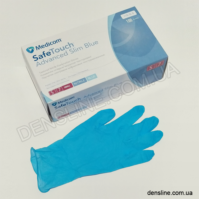 Перчатки нитриловые SafeTouch Advanced Slim Blue 100шт/уп (MEDICOM) - фото 1 - id-p656647034