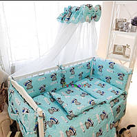 Комплект в детскую кроватку с балдахином бирюзовый, 8 элементов