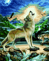 Алмазная картина-раскраска без коробки Paintboy Волк при луне 50х40см (GZS 1095)