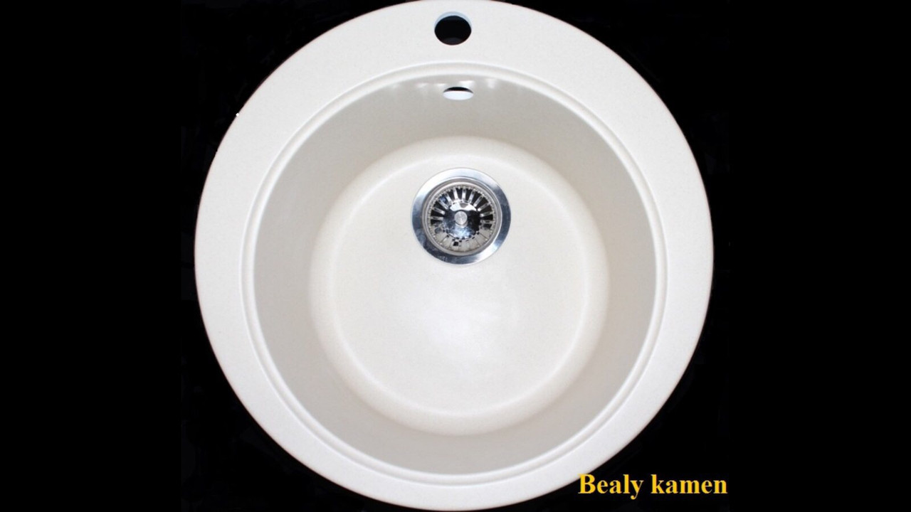 Мийка кухонна керамічно-гранітна кругла 470*470 мм Білий камінь