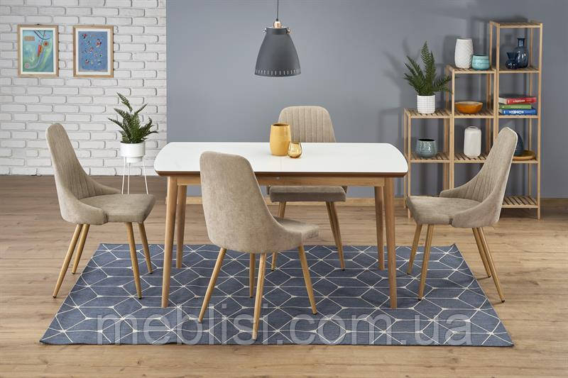 Стіл розкладний BRADLEY білий/дуб лефкас 140(185)x80 (Halmar)