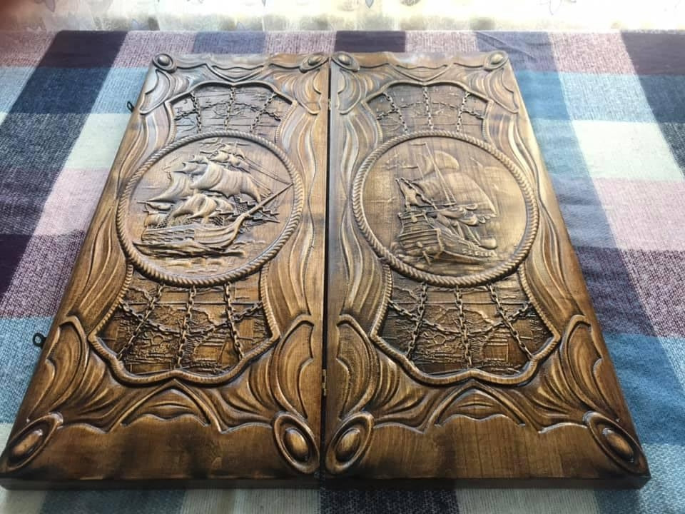 Нарди ручної роботи 60 см на 24,5 см Корабель, фото 1