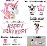 Набір на Вечірку День народження з Єдинорогами + Надувні Повітряні кулі + Баннер Happy Birthday для дівчинки, фото 5