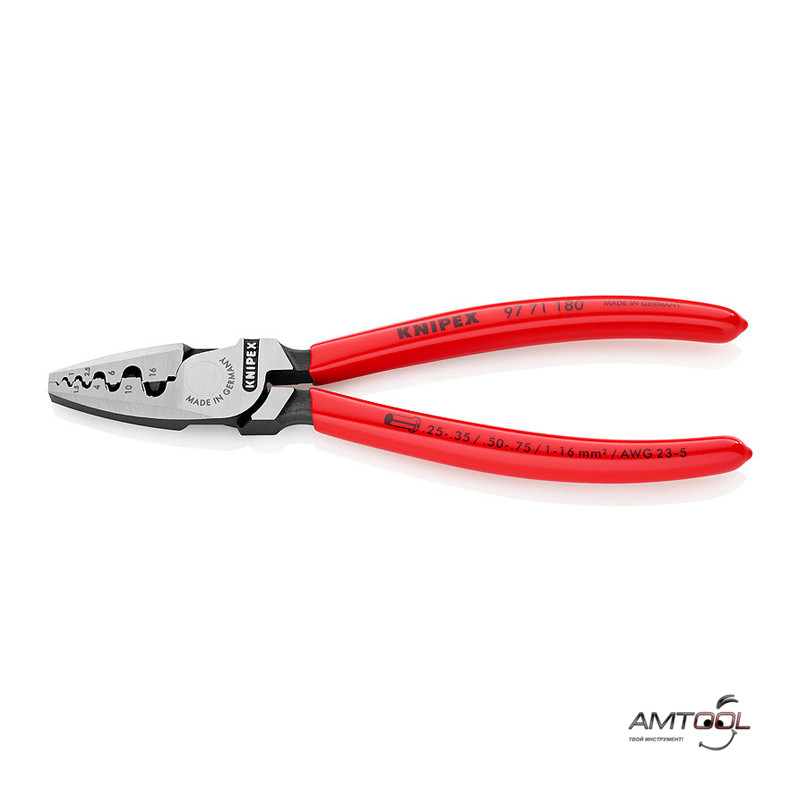 Кримпер для обтискання контактних гільз 0,25-6,0 мм2 — Knipex 97 71 180, фото 1