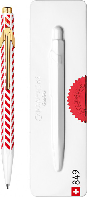 Ручка Caran d'Ache 849 Chevron біла з червоним + box CC0849.018 (7630002340076)