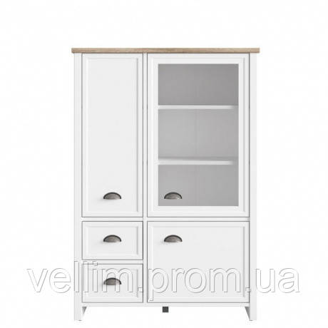 Комод зі склом Gerbor Гермес REG2D1W2S 89,5×130×40 сосна каньйон/горіх верона