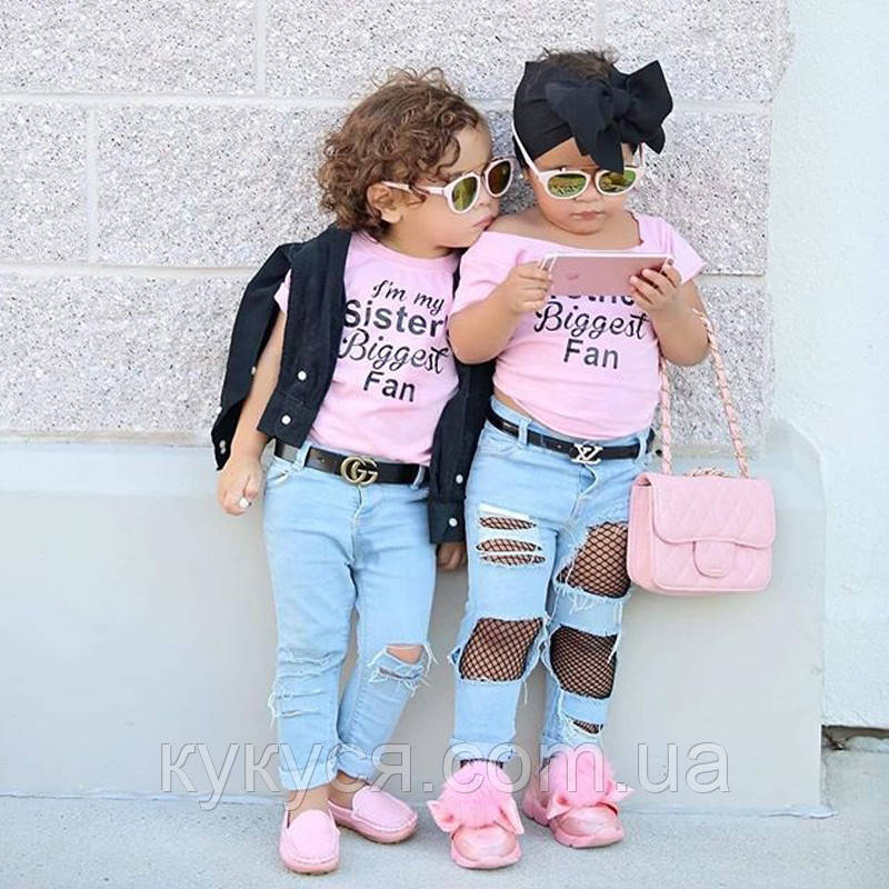 Джинси порватиші для дівчинки та футболка