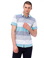 Белая мужская рубашка LC Waikiki / ЛС Вайкики с коротким рукавом, в голубую и серую полоску M