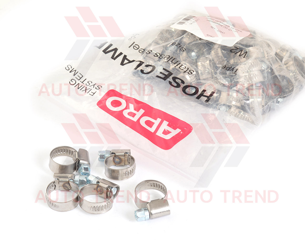 Хомут черв'ячний 10-16 мм, неіржавка сталь, не перфорир. W2 (50 шт.) пак.