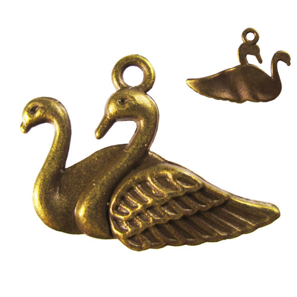 Підвіска Кулон Лебеді 20*23*3 мм, Вушко 2,5 мм, Метал, Колір Бронза, Прикраса, Рукоділя, Фурнітура, фото 1