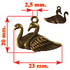Підвіска Кулон Лебеді 20*23*3 мм, Вушко 2,5 мм, Метал, Колір Бронза, Прикраса, Рукоділя, Фурнітура, фото 2