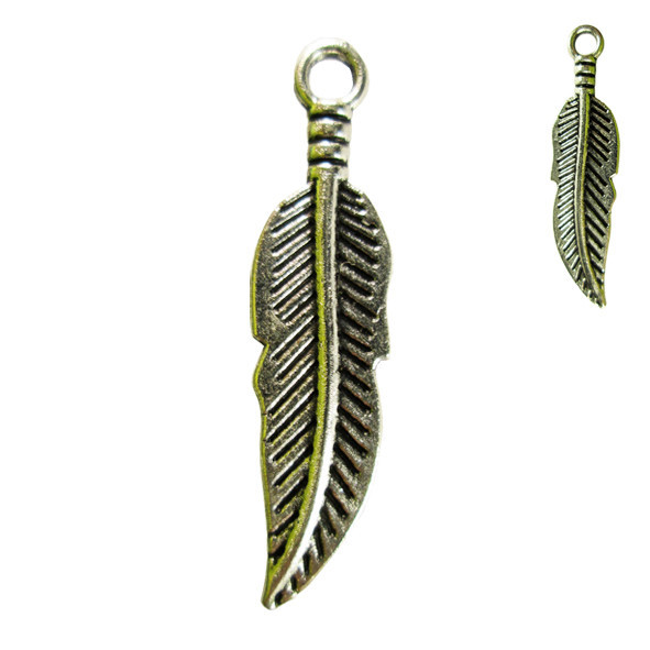 Підвіска Кулон Листочок Пір'їнка 29*7*2 мм, Вушко 2 мм, Метал, Колір Срібло, Фурнітура для Біжутерії, фото 1