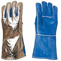 Термостойкие перчатки для сварки с крагой спилковые покрытые алюминиевой фольгой