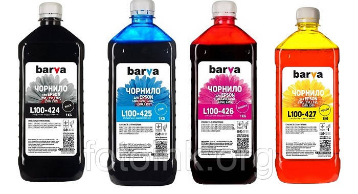 Чорнила Barva для Epson L200, L100, L120, L110, L1300, L300, L312, L132 комплект 4х1кг, (I-BAR-E-L100-1-4), фото 1
