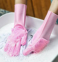 Перчатки для мытья посуды Supretto Нежные ручки силиконовые, розовые (Арт. 5594-1)