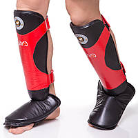 Захист для гомілки та стопи Муай Тай, ММА, Кікбоксинг шкіряна RIVAL MA-6005 (р-р L-XL, чорний-червоний)