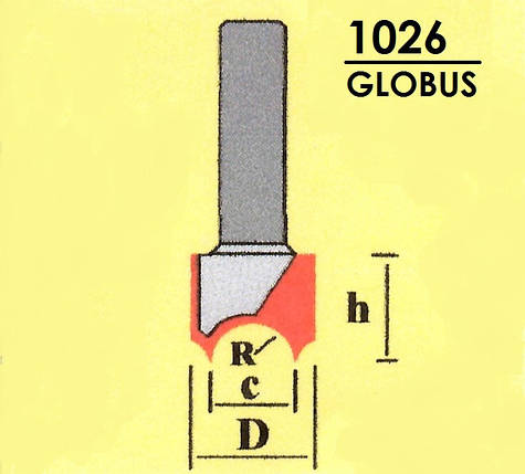 Фреза ГЛОБУС пазів для виготовлення розеток. Серія 1026. R8 D24 h20 d8, фото 2