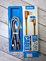 Кабель Usb Lightning Sertec ST-054L+L 2.4A 1m (Г-подібний, метал. конектор, круглий, тканинний) Grey