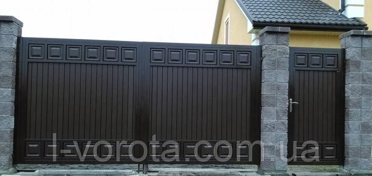Ворота распашные металлические (дизайн ЛЮКС) - фото 1 - id-p1153871820