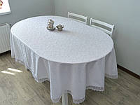 Скатерть жаккардовая 160x300 овальная, большая, кухонная, праздничная на стол, белая "Sinay"