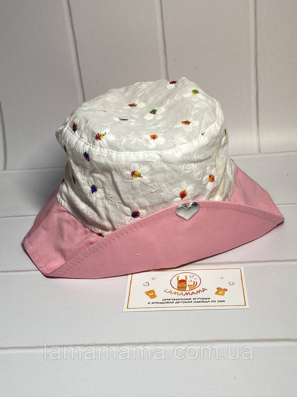 Легка літня бавовняна панама на зав'язках для дівчаток Флорі рожевий Babasik, фото 1