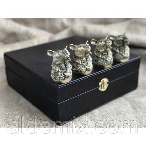 Набір бронзових чарок "Ведмідь" 4 штуки, фото 1