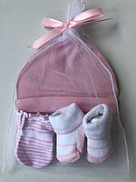Шапочка царапки носочки для новонароджених дівчаток 0-3міс