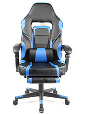 Комп’ютерне ортопедичне геймерське крісло Паркер з підставкою для ніг чорний-синій, фото 2