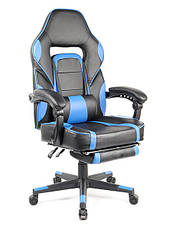 Комп’ютерне ортопедичне геймерське крісло Паркер з підставкою для ніг чорний-синій, фото 3