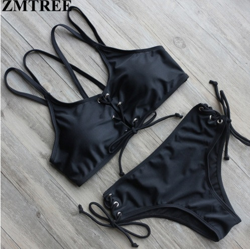 Купальник Женский Раздельный Черный со Шнуровкой в Топе и Плавках — в ...