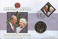 Остров Мэн 1 крона 2011 UNC Королева Елизавета II и Принц Филипп в сувенирной упаковке