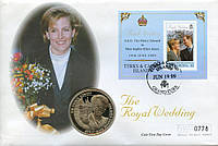 Теркс и Кайкос 1 крона 1999 «Королевская свадьба» UNC в сувенирной упаковке