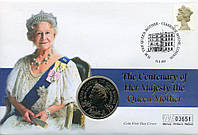 Великобритания 5 фунтов 2000 UNC 100 лет Королеве матери в сувенирной упаковке (KM#1007)
