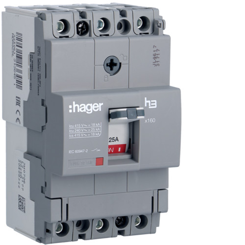 Автоматичний вимикач x160, 25А, 3п, 18kA, Тфикс./Мфикс, Hager