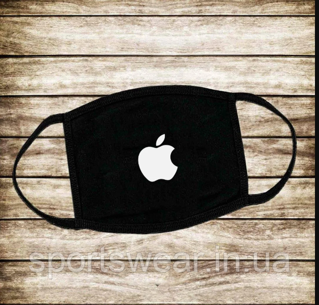 Захисна Багаторазова маска з принтом Apple Яблуко жіноча, чоловіча, підліткова з бавовни