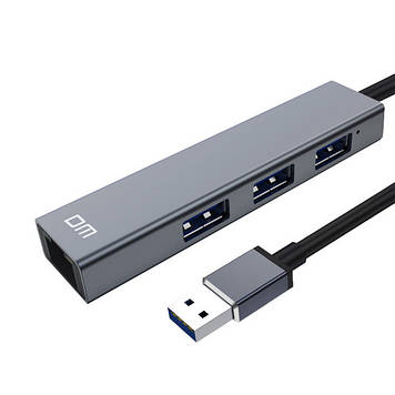 HUB USB2.0 DM CHB011 3USB+LAN Metal USB-A 30cm Black