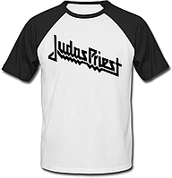 Футболка Judas Priest - Black Logo (белая с чёрными рукавами)