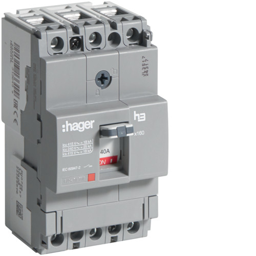 Автоматичний вимикач x160, 40А, 3п, 18kA, Тфикс./Мфикс, Hager, фото 1