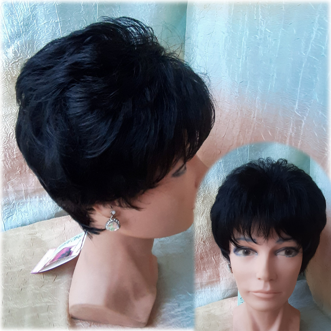 Перука короткий пишний з термоволосся чорнийTR MADREN-1, фото 1