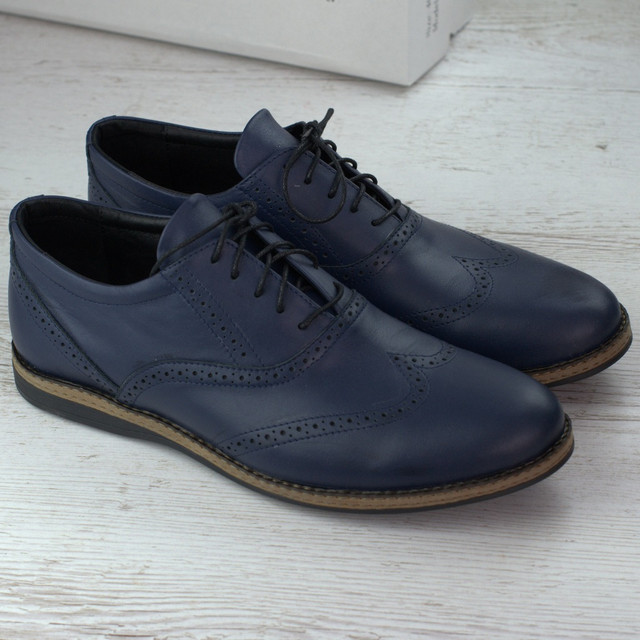 Сині туфлі шкіряні броги чоловіче взуття великих розмірів Rosso Avangard СOMFORT Lether Blu BS