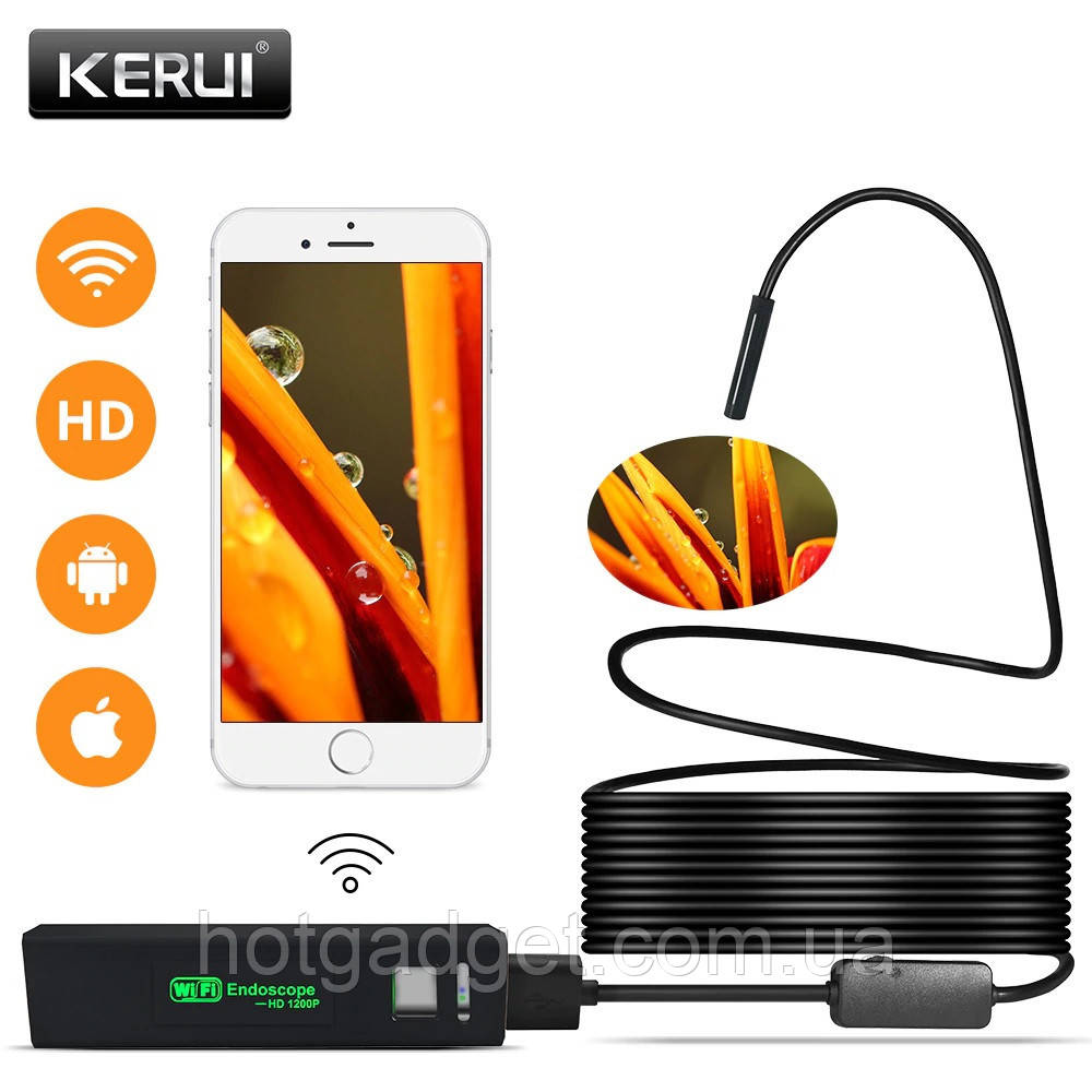Ендоскоп Wifi бороскоп 2 м камера Kerui 1200p HD