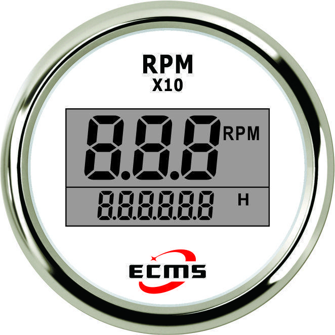 Цифровий тахометр з лічильником мотогодин ECMS (білий)